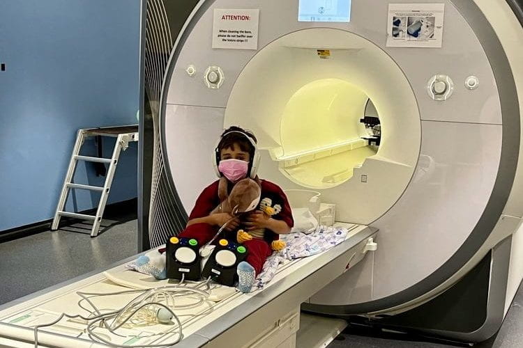 child on MRI table
